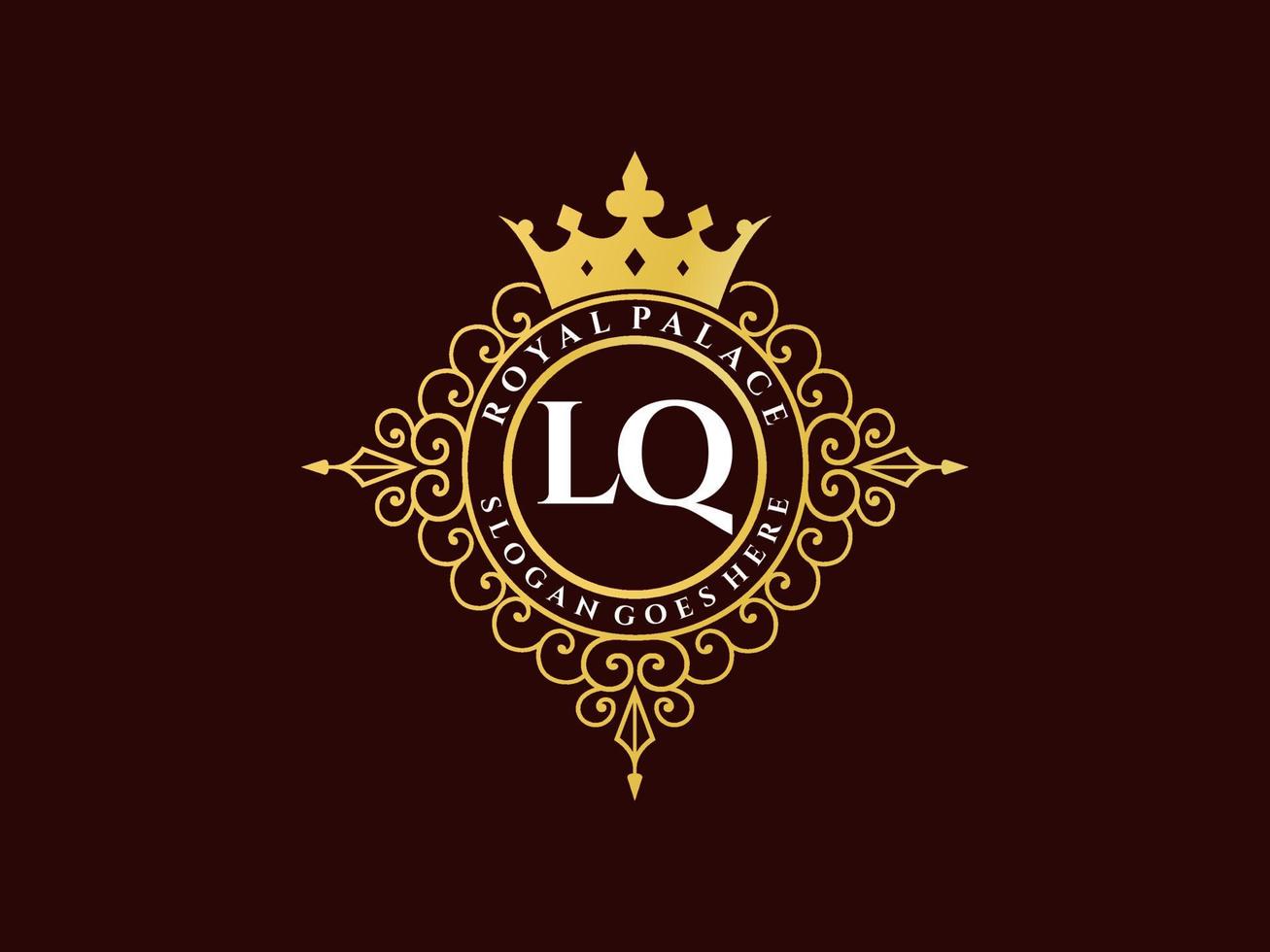 letra lq logotipo victoriano de lujo real antiguo con marco ornamental. vector