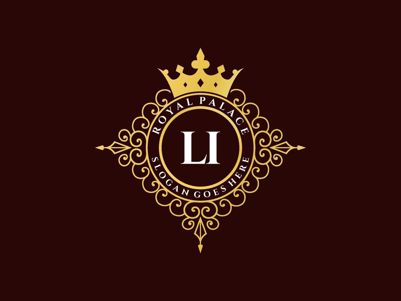 Letter LI Antique royal luxury victorian logo with ornamental frame. vector