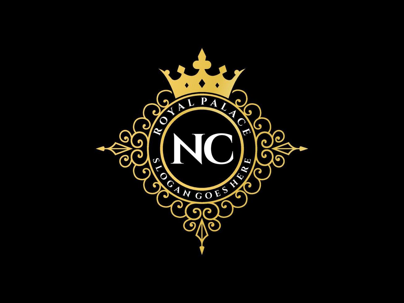 letra nc logotipo victoriano de lujo real antiguo con marco ornamental. vector