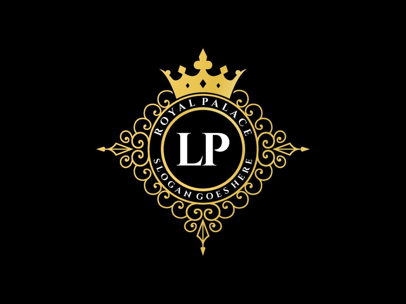 letra lp logotipo victoriano de lujo real antiguo con marco ornamental. vector