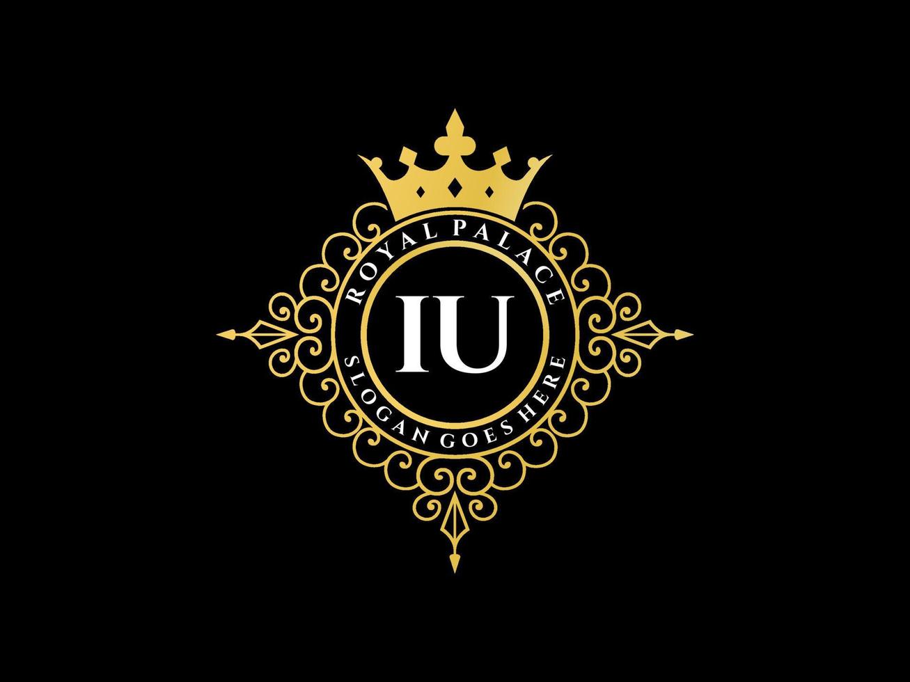 Letter IU Antique royal luxury victorian logo with ornamental frame. vector