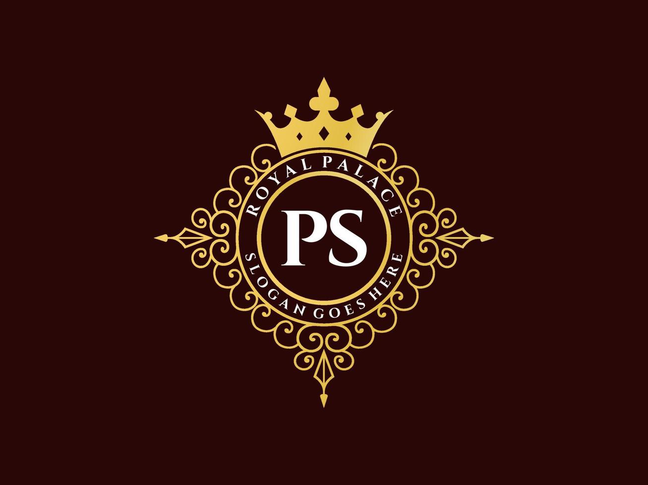 Letter PS Antique royal luxury victorian logo with ornamental frame. vector