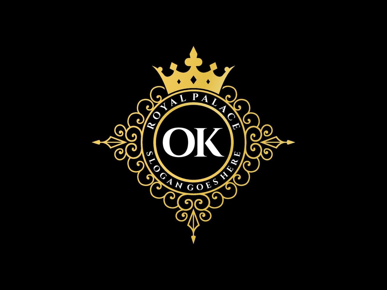 Letter OK Antique royal luxury victorian logo with ornamental frame. vector