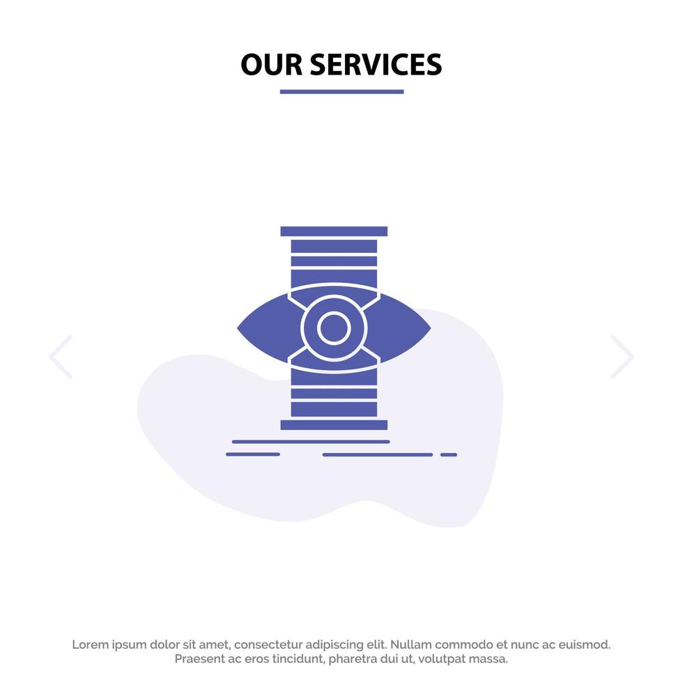 Our Services Eye Success Focus Optimize Solid Glyph Icon Web card Template vector
