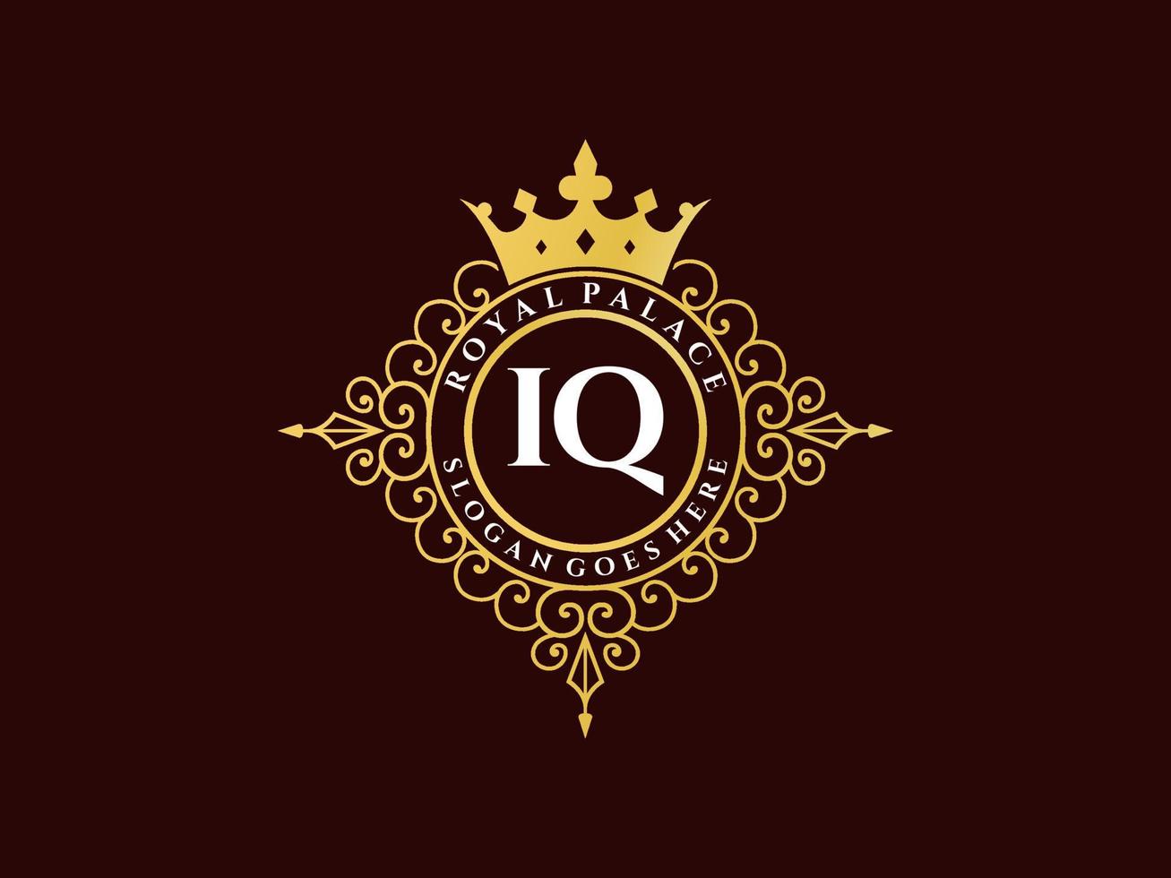 letra iq logotipo victoriano de lujo real antiguo con marco ornamental. vector