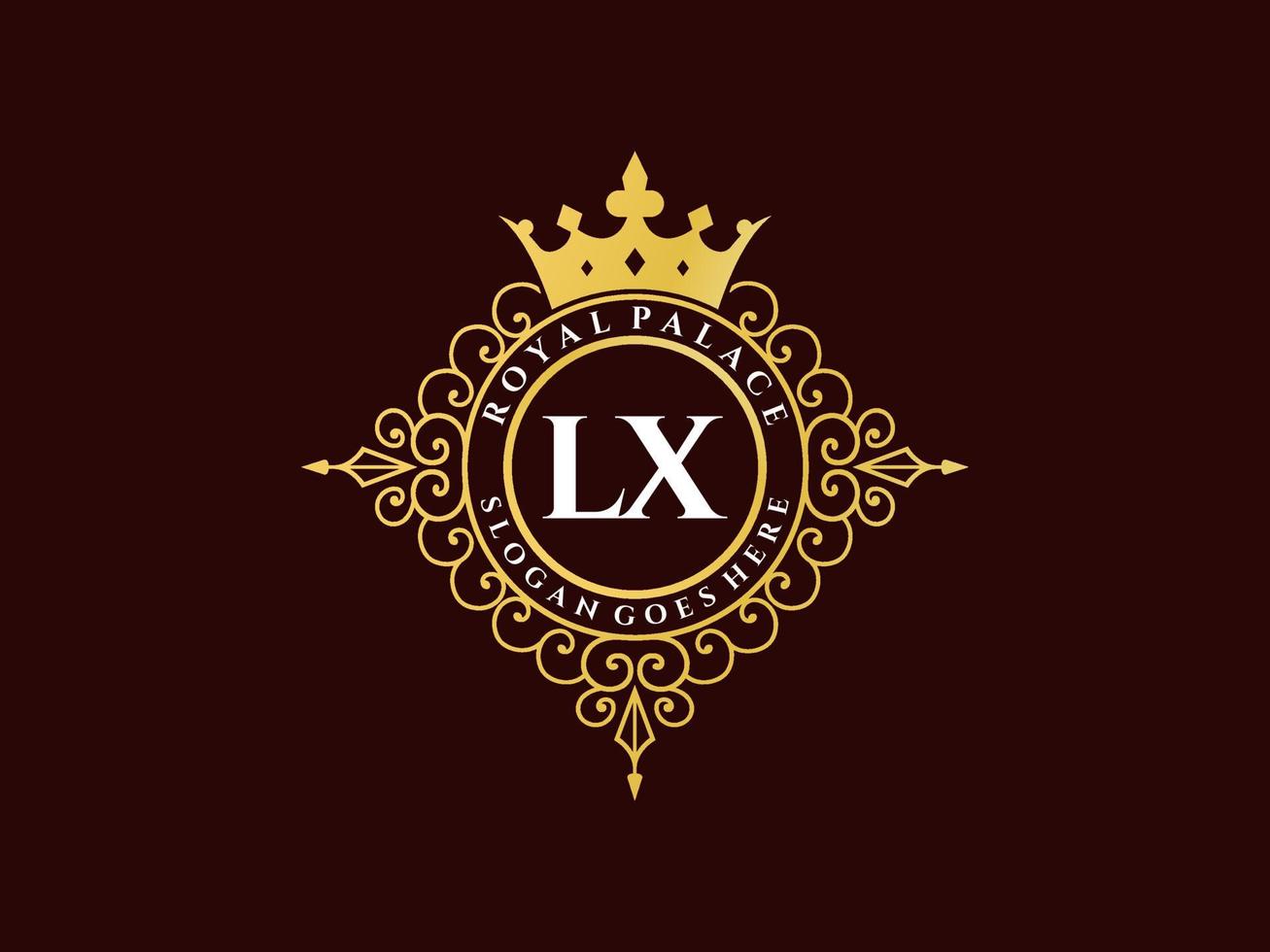 Letter LX Antique royal luxury victorian logo with ornamental frame. vector