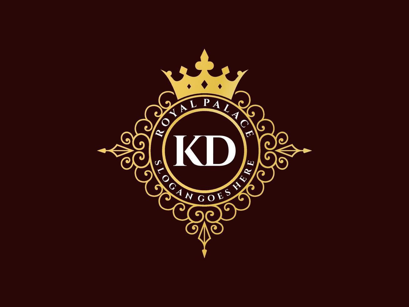 letra kd logotipo victoriano de lujo real antiguo con marco ornamental. vector