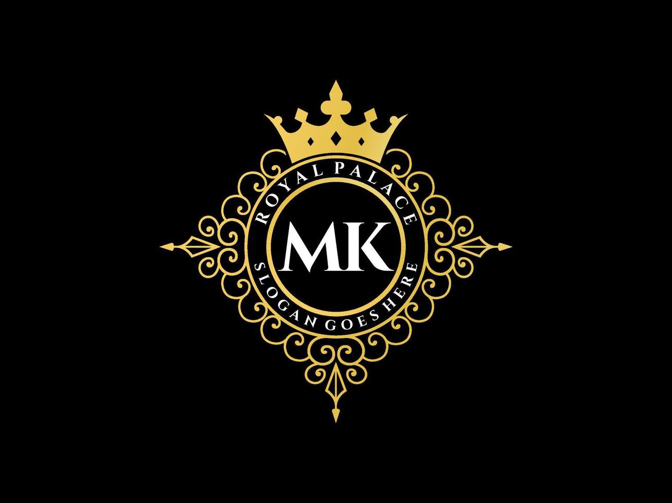 letra mk logotipo victoriano de lujo real antiguo con marco ornamental. vector