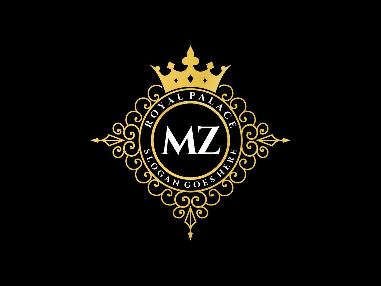 letra mz logotipo victoriano de lujo real antiguo con marco ornamental. vector