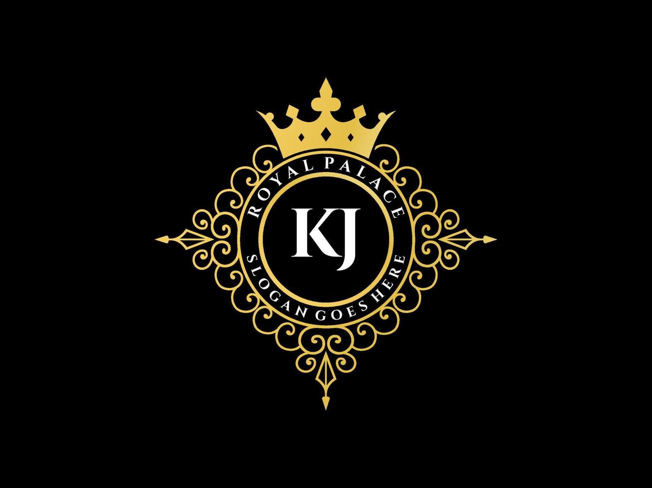 Letter KJ Antique royal luxury victorian logo with ornamental frame. vector