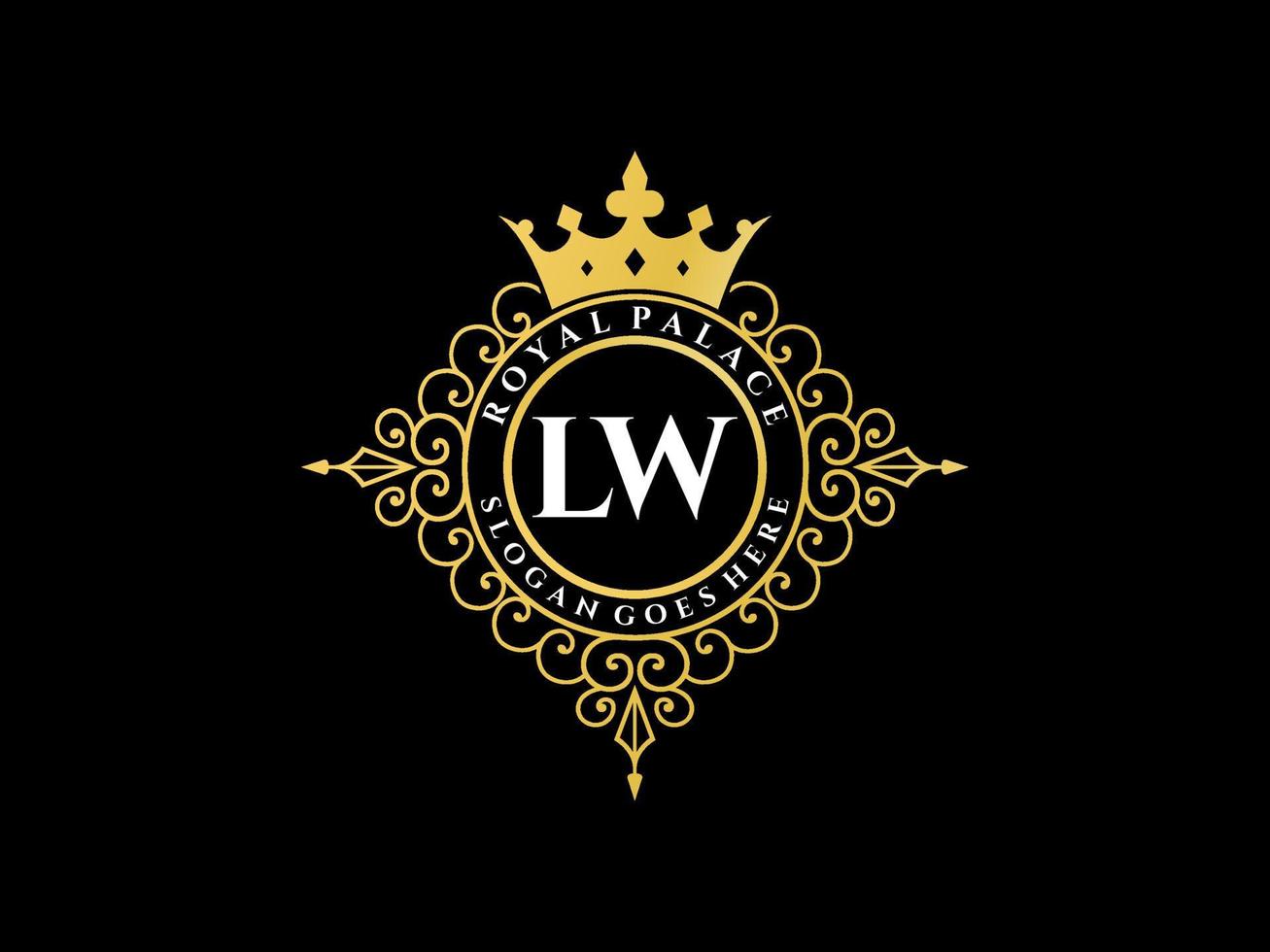 Letter LW Antique royal luxury victorian logo with ornamental frame. vector