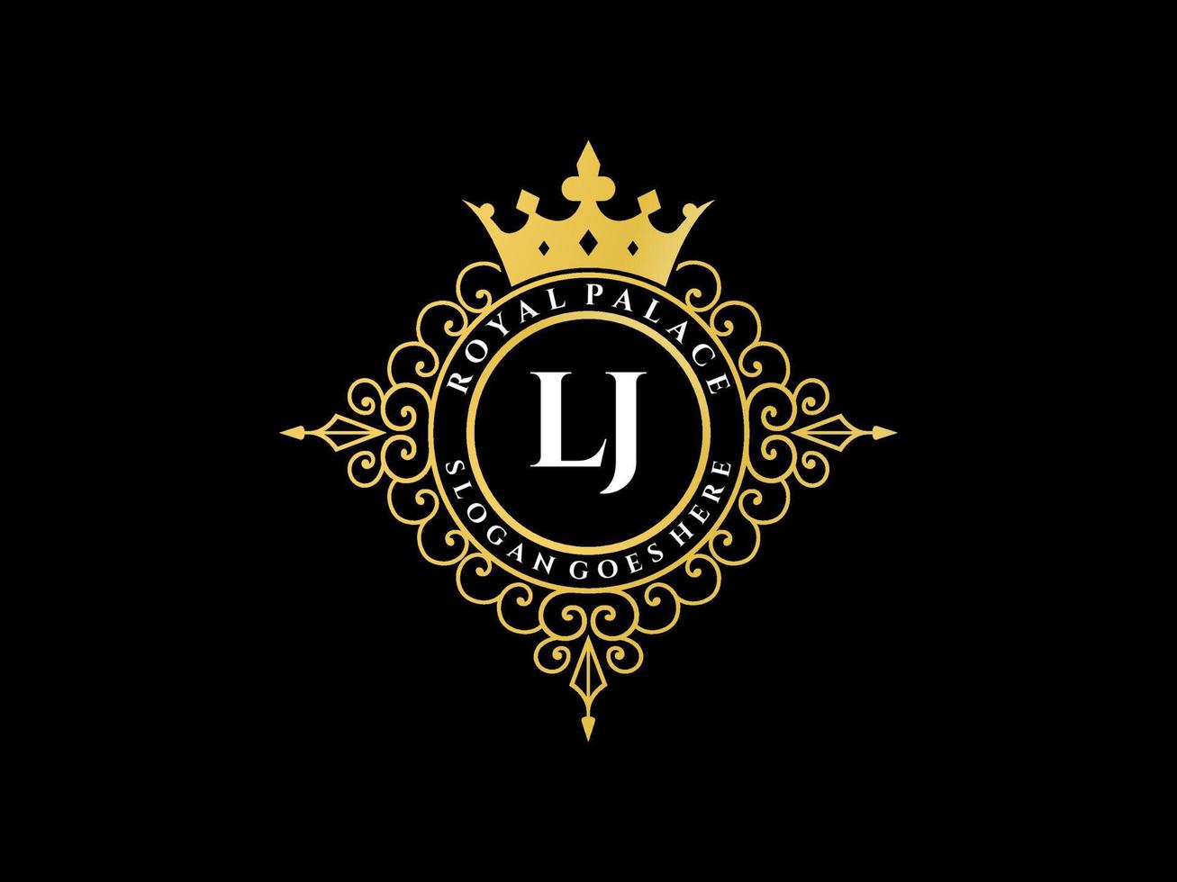 Letter LJ Antique royal luxury victorian logo with ornamental frame. vector