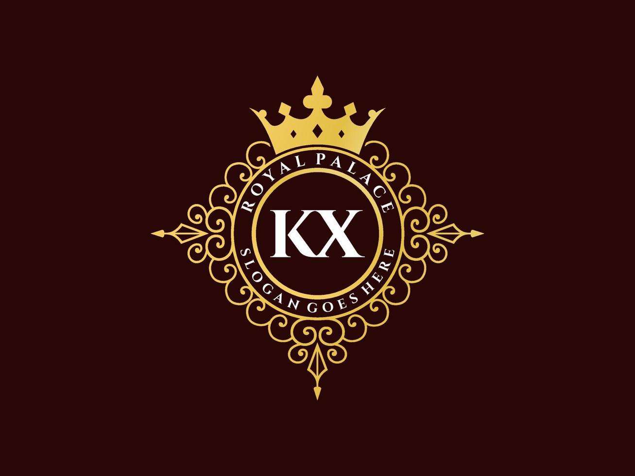 Letter KX Antique royal luxury victorian logo with ornamental frame. vector