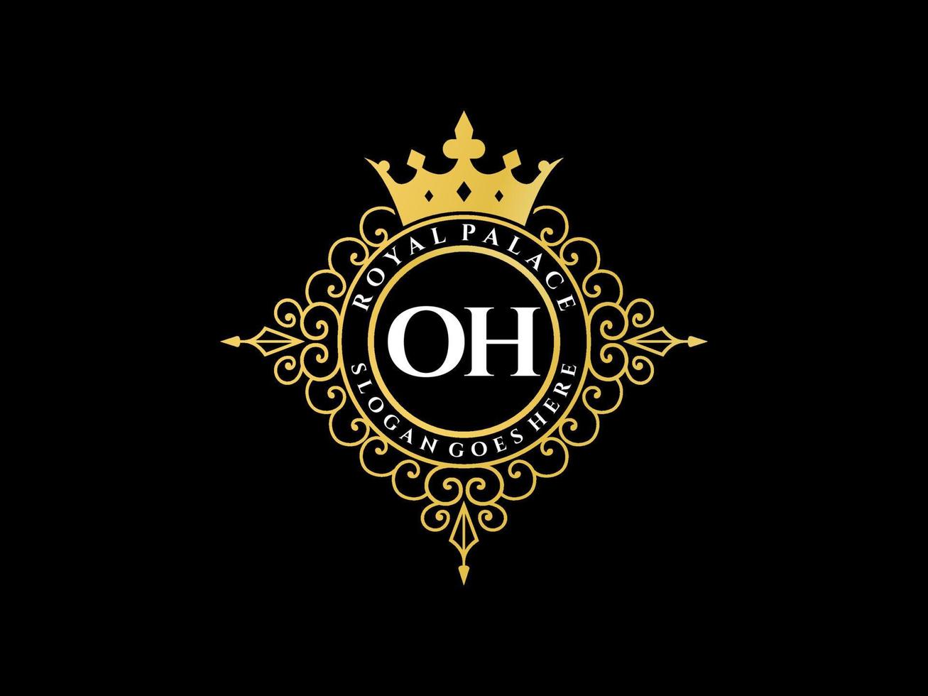 Letter OH Antique royal luxury victorian logo with ornamental frame. vector