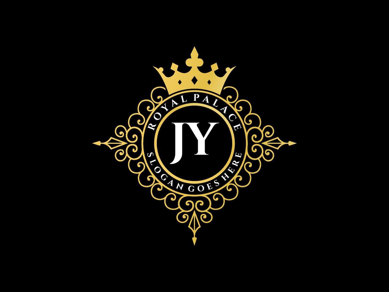 letra jy logotipo victoriano de lujo real antiguo con marco ornamental. vector