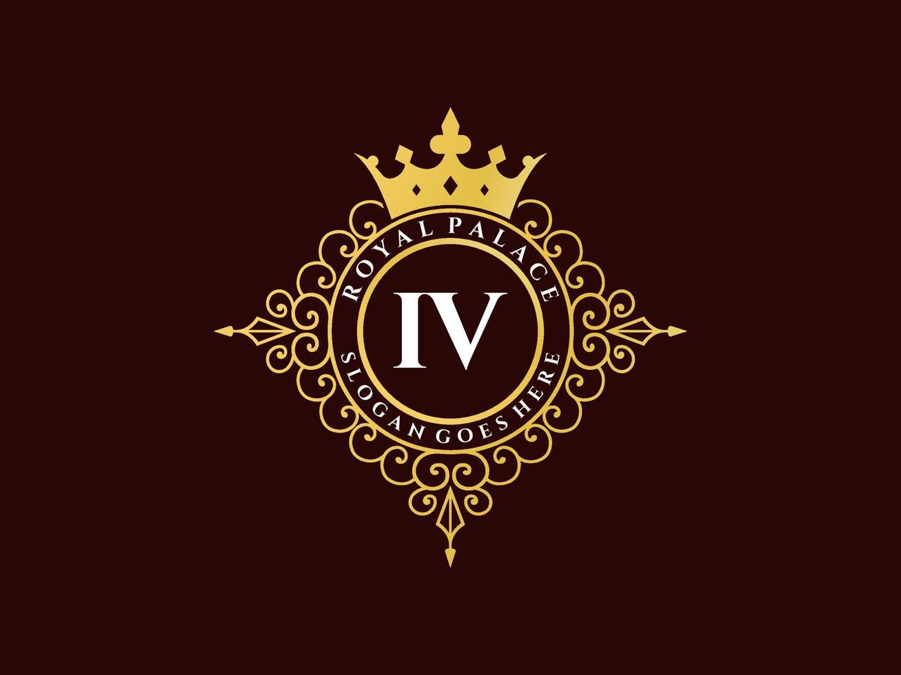 Letter IV Antique royal luxury victorian logo with ornamental frame. vector