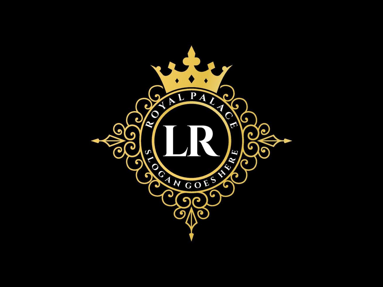 Letter LR Antique royal luxury victorian logo with ornamental frame. vector