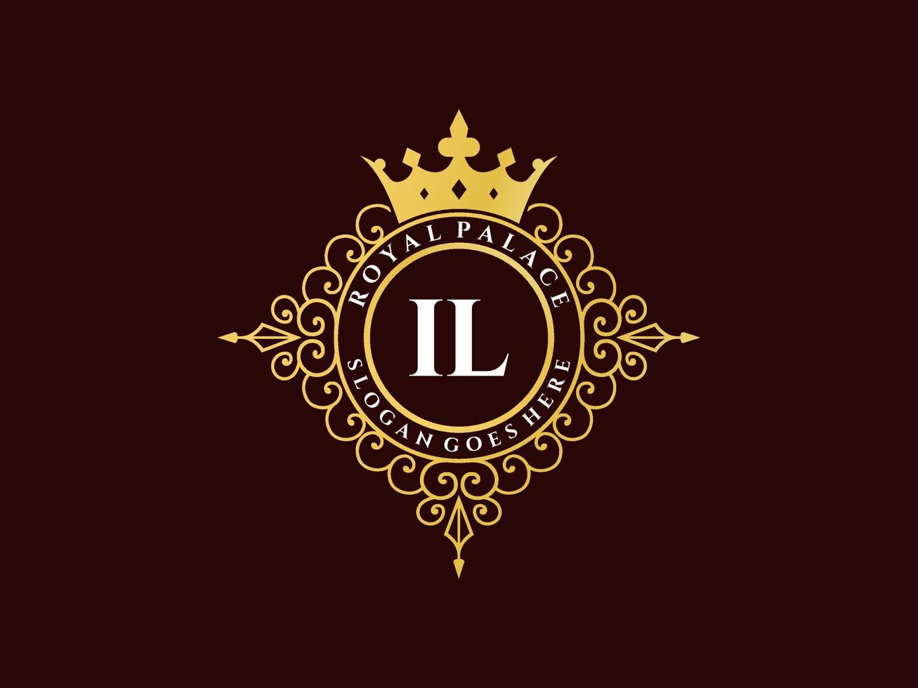 Letter IL Antique royal luxury victorian logo with ornamental frame. vector