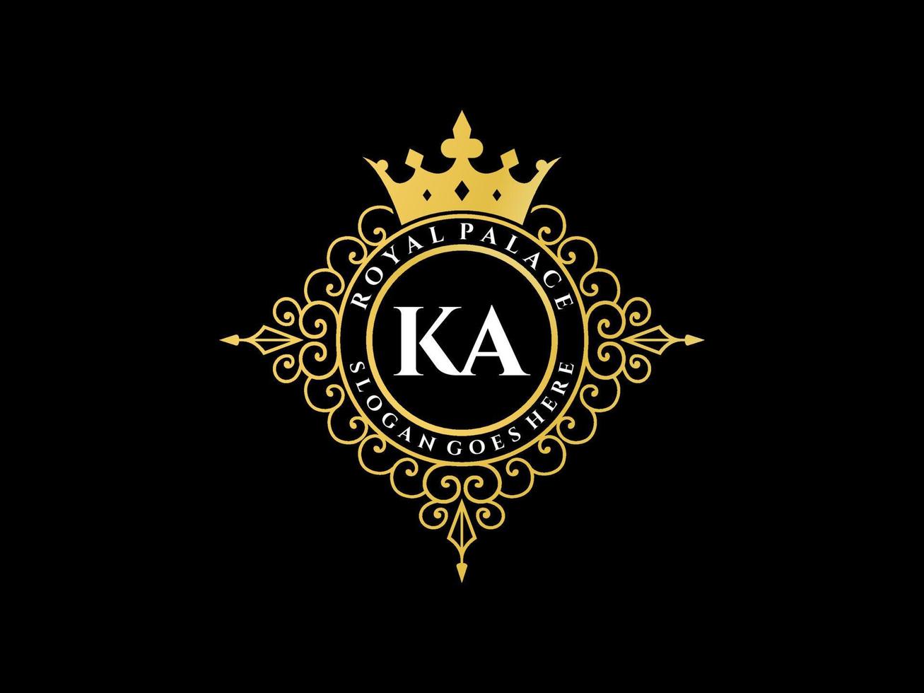 Letter KA Antique royal luxury victorian logo with ornamental frame. vector