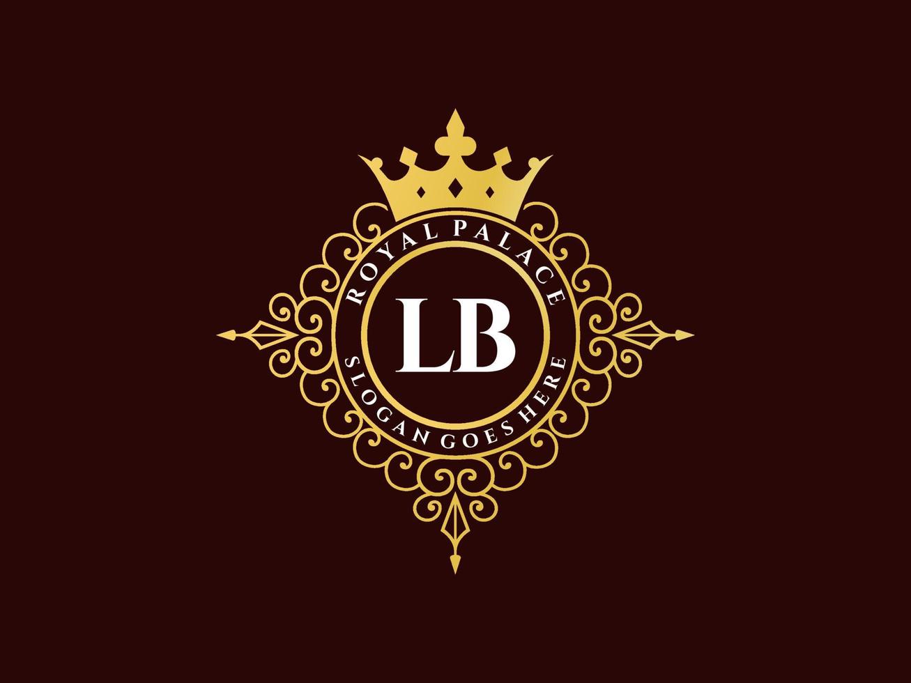 letra lb logotipo victoriano de lujo real antiguo con marco ornamental. vector