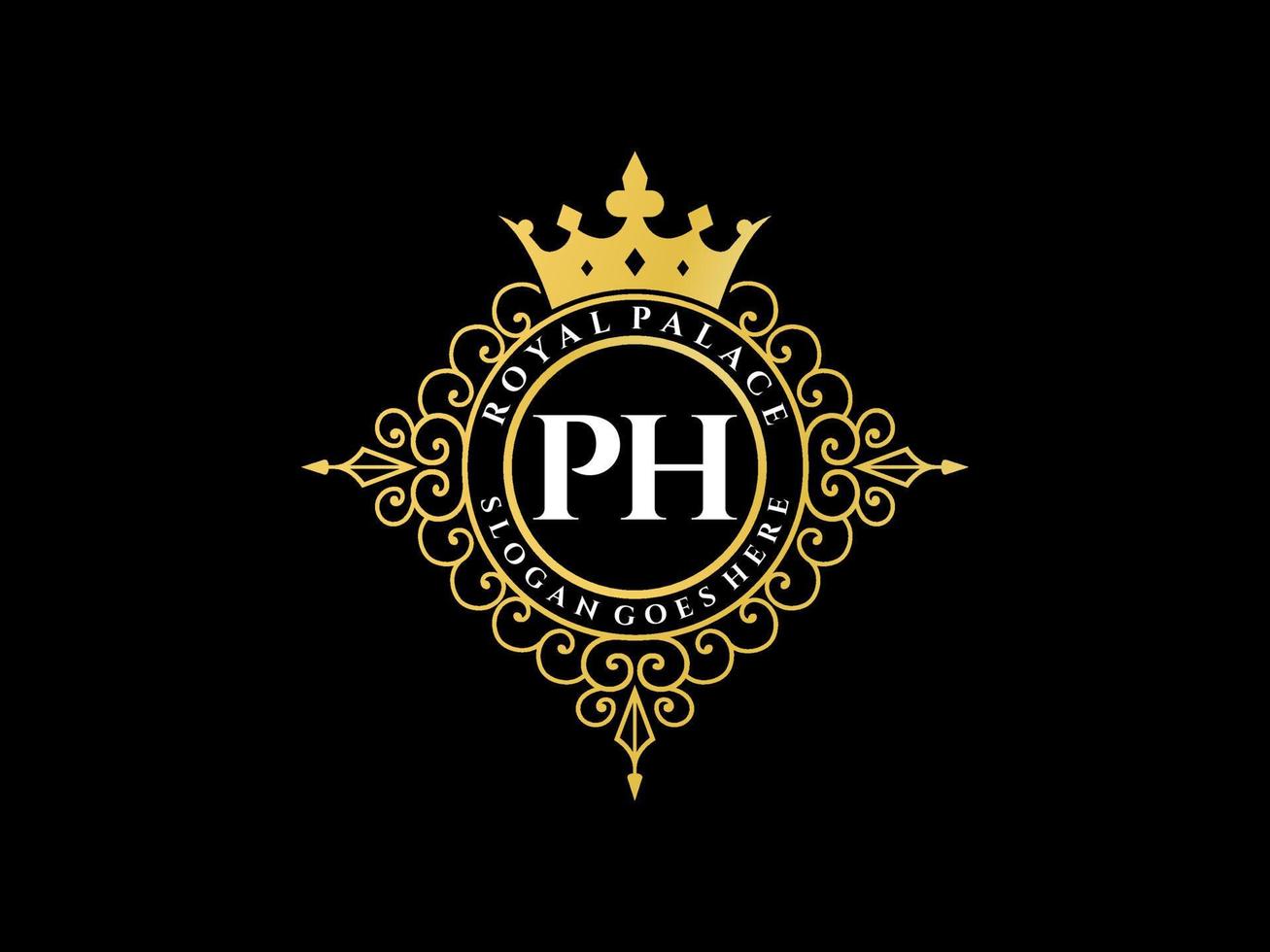Letter PH Antique royal luxury victorian logo with ornamental frame. vector