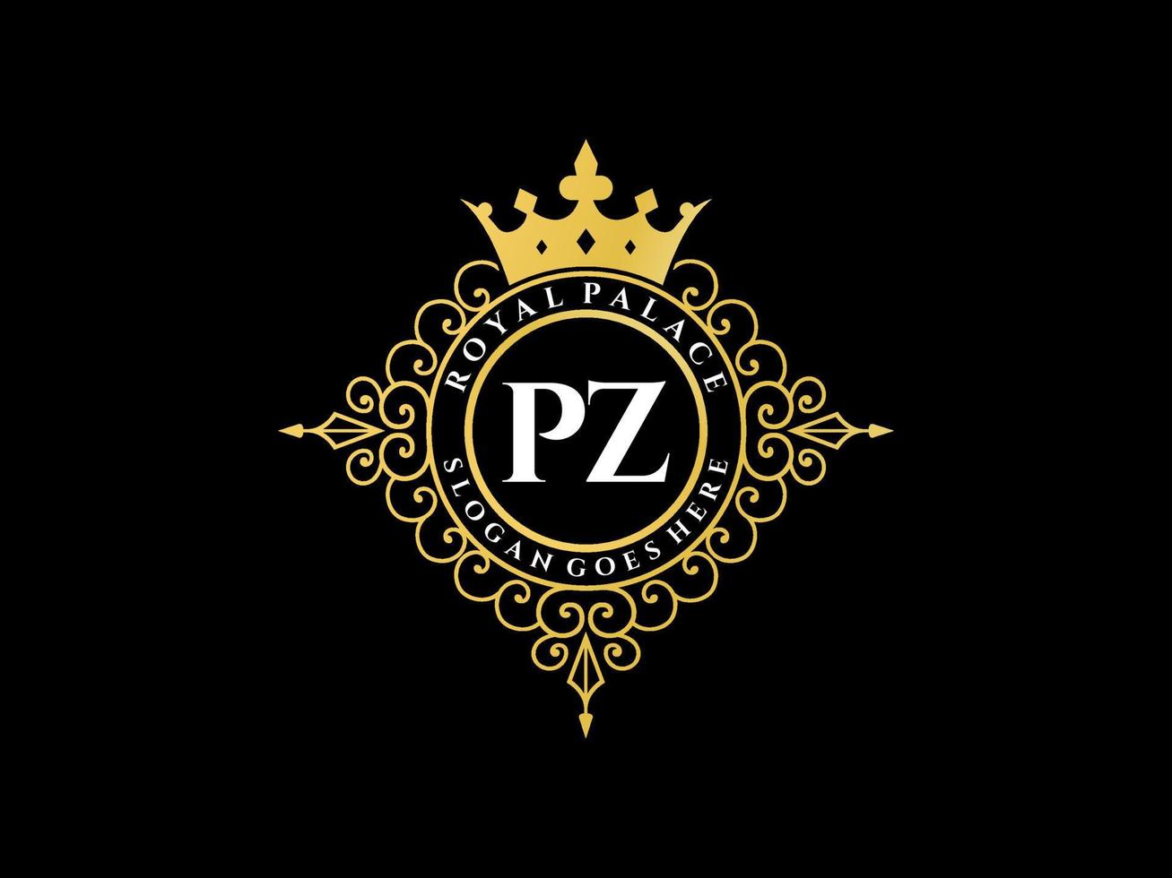 letra pz logotipo victoriano de lujo real antiguo con marco ornamental. vector