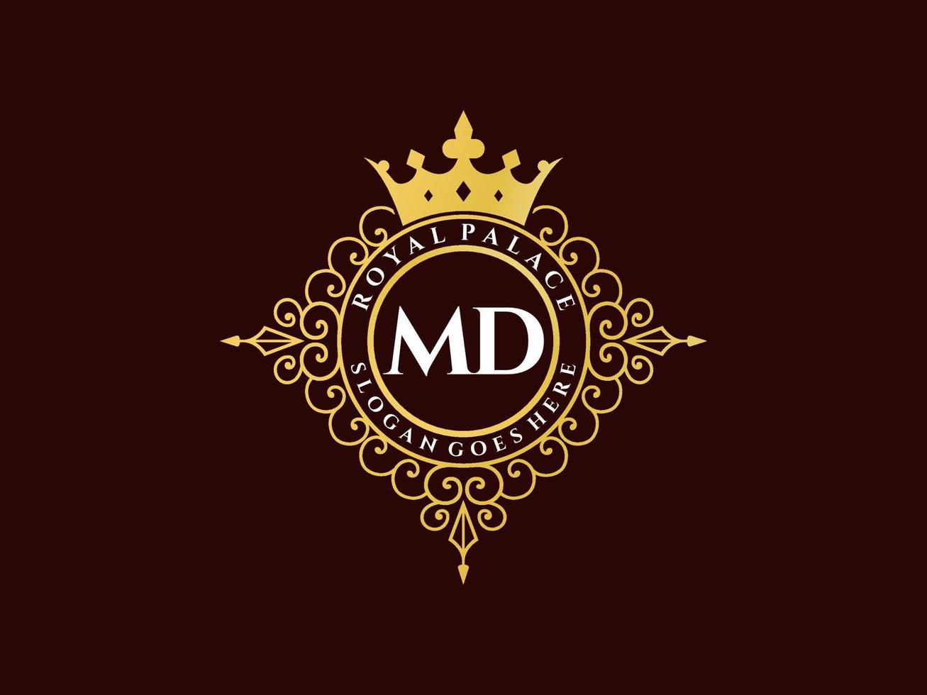 Letter MD Antique royal luxury victorian logo with ornamental frame. vector