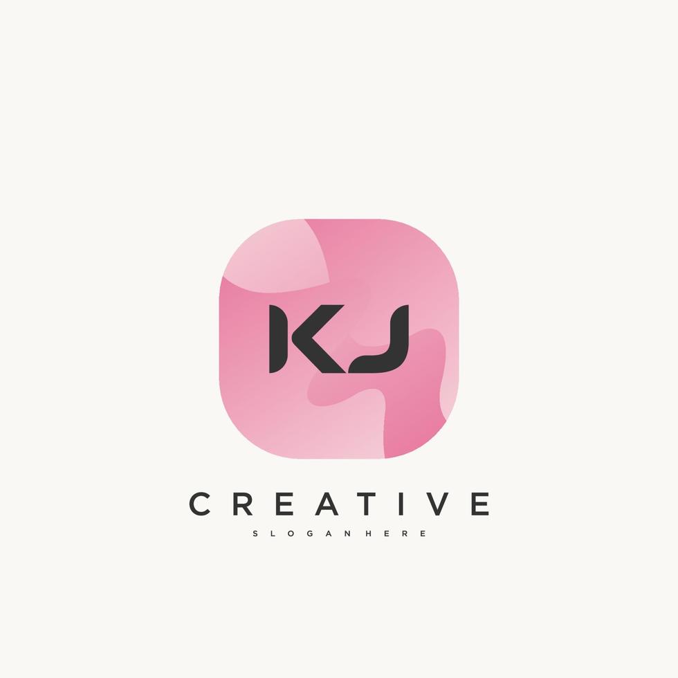 elementos de plantilla de diseño de icono de logotipo de letra inicial kj con arte colorido de onda vector