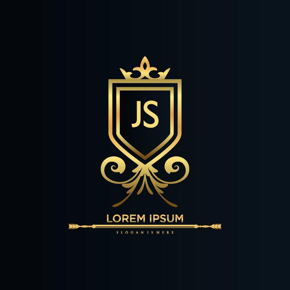 letra js inicial con plantilla real.elegante con vector de logotipo de corona, ilustración de vector de logotipo de letras creativas.