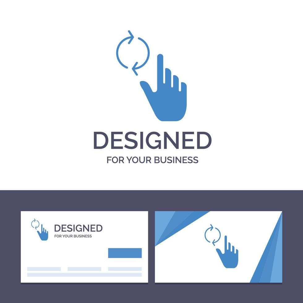 tarjeta de visita creativa y plantilla de logotipo dedo mano actualizar gesto vector ilustración