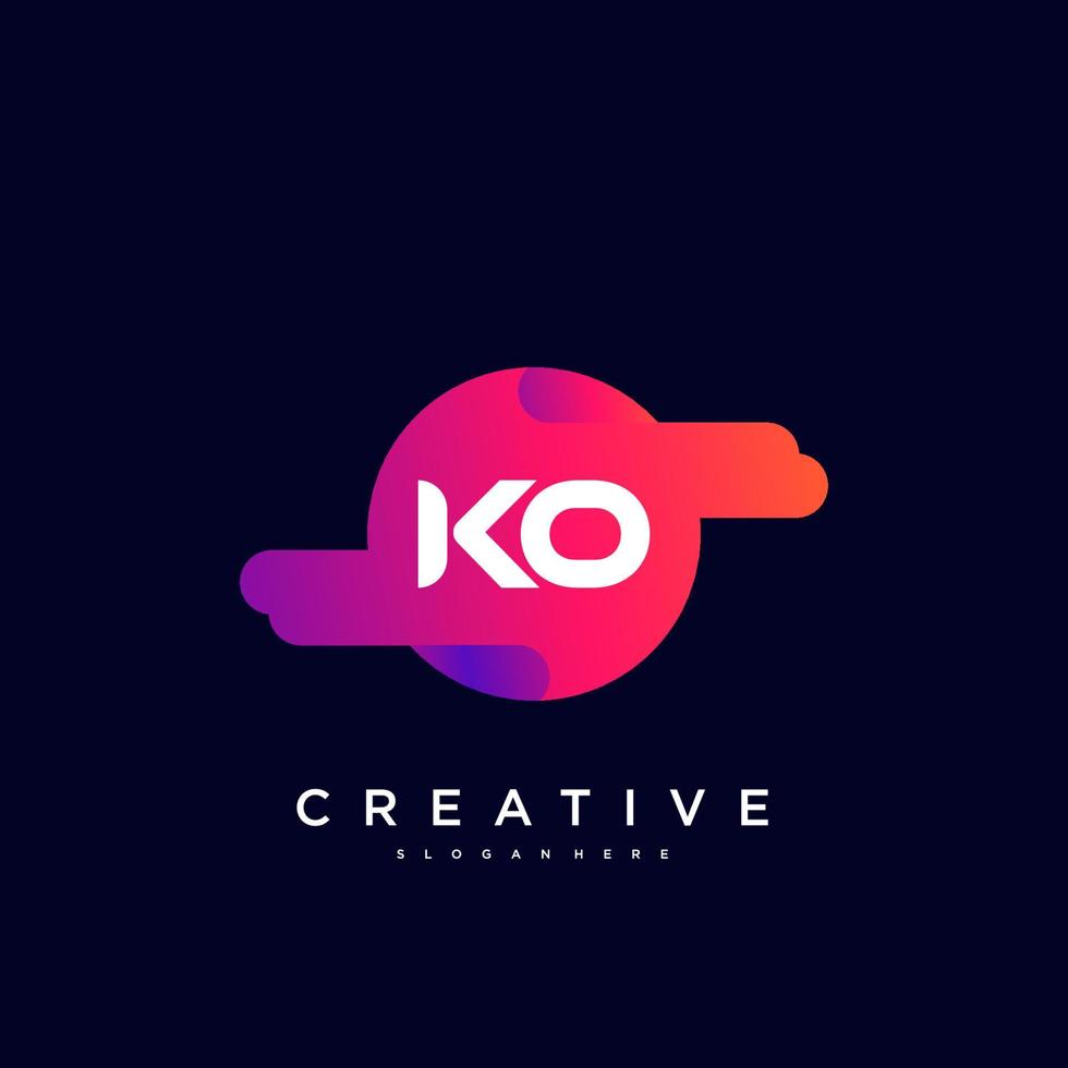 elementos de plantilla de diseño de icono de logotipo de letra inicial ko con arte colorido de onda vector