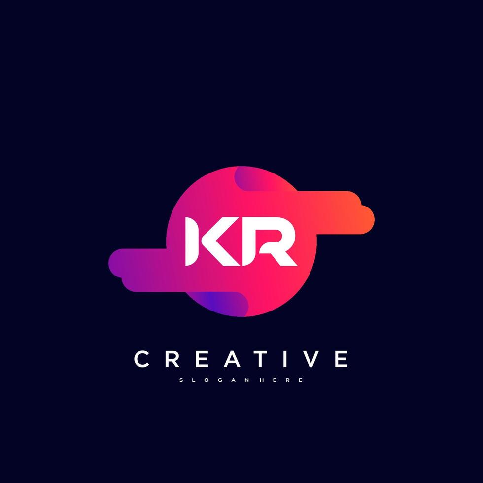 KR Initial Letter logo icon design template elements with wave colorful art vector