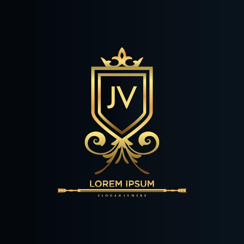 letra jv inicial con plantilla real.elegante con vector de logotipo de corona, ilustración de vector de logotipo de letras creativas.