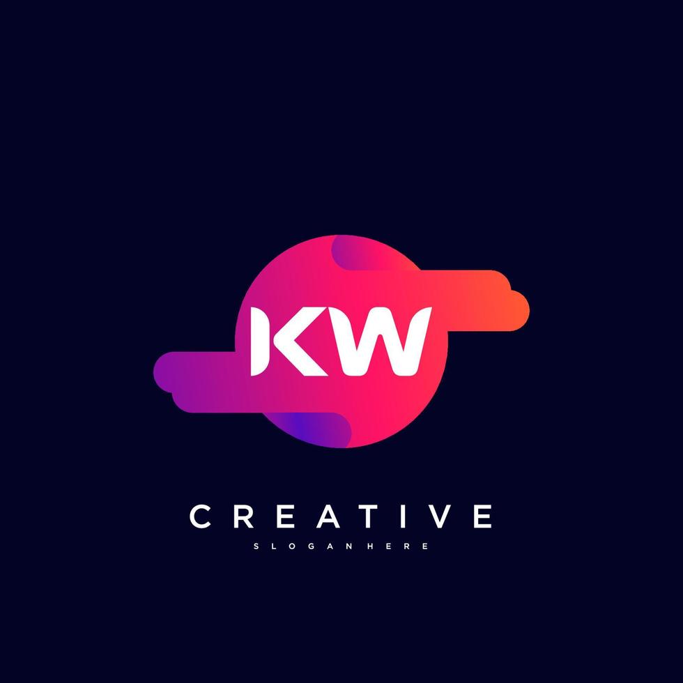 Elementos de plantilla de diseño de icono de logotipo de letra inicial kw con arte colorido de onda vector