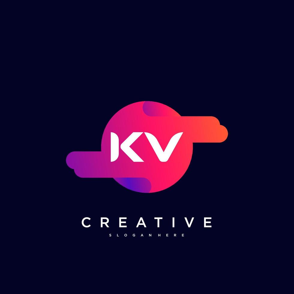 Elementos de plantilla de diseño de icono de logotipo de letra inicial kv con arte colorido de onda vector