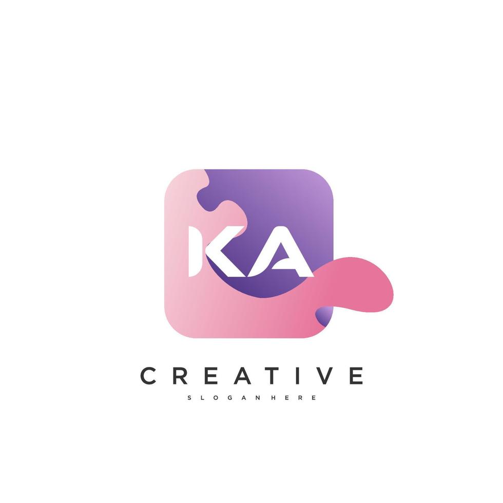 elementos de plantilla de diseño de icono de logotipo de letra inicial ka con arte colorido de onda vector
