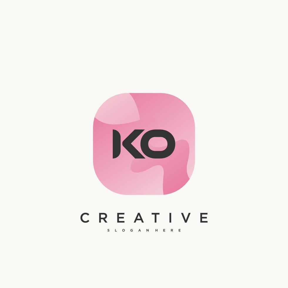 KO Initial Letter logo icon design template elements with wave colorful art vector