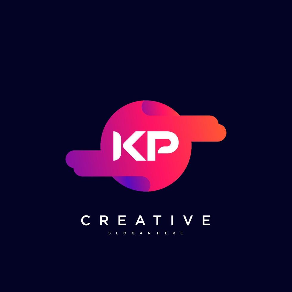 Elementos de plantilla de diseño de icono de logotipo de letra inicial kp con arte colorido de onda vector