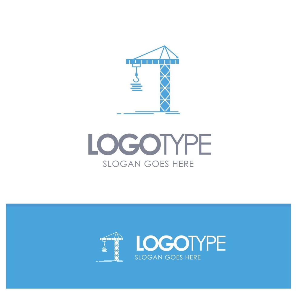 Crane Building Construction Constructing Tower Blue Solid Logo with place for tagline vector