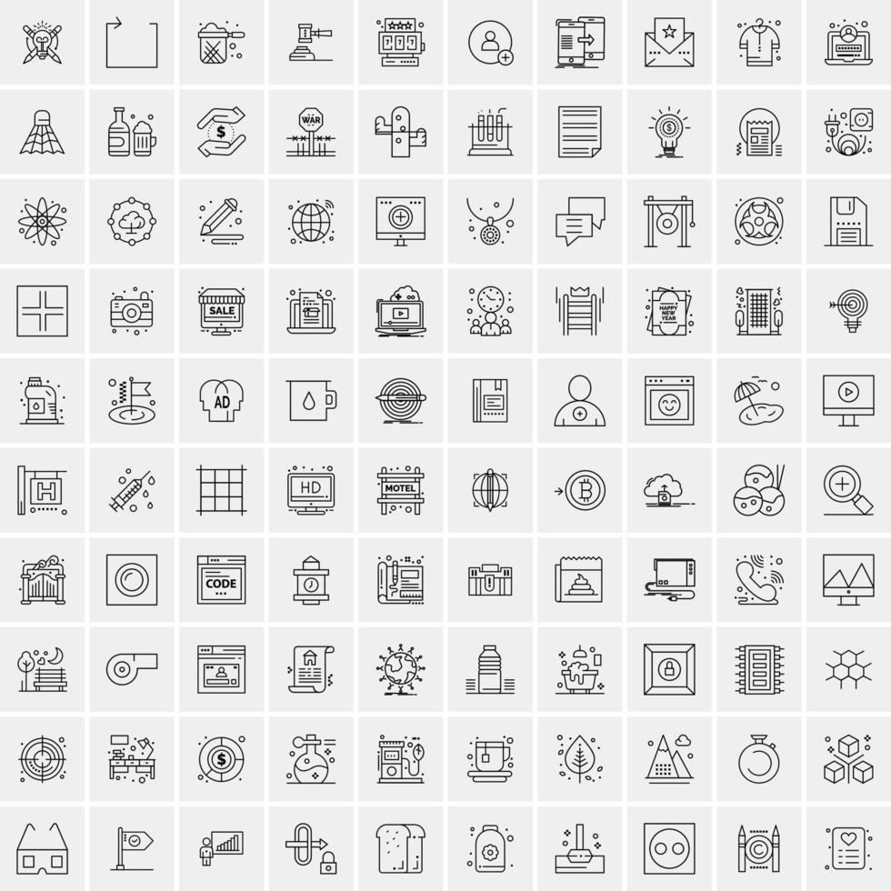 paquete de 100 iconos de líneas universales para móviles y web vector