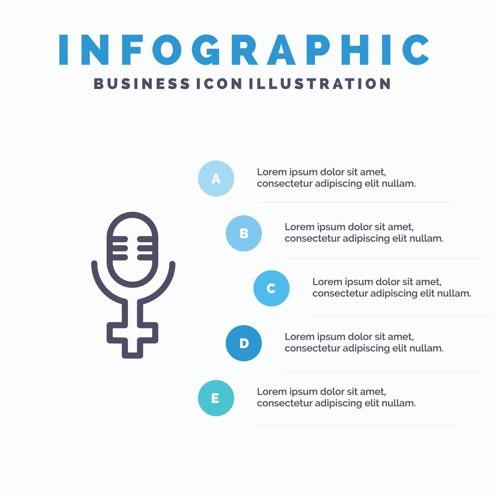 Microphone Record Blue Infographics Template 5 Steps Vector Line Icon template