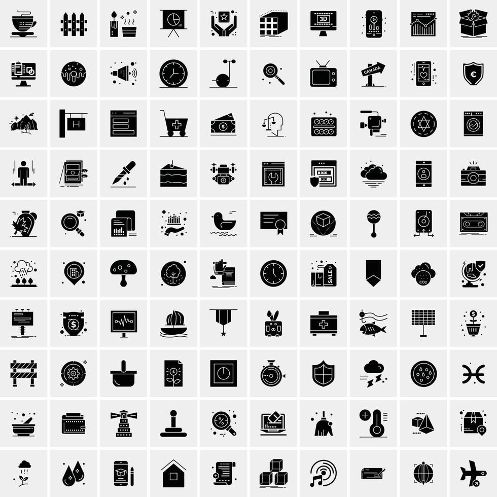 Set of 100 Universal Solid Icons vector