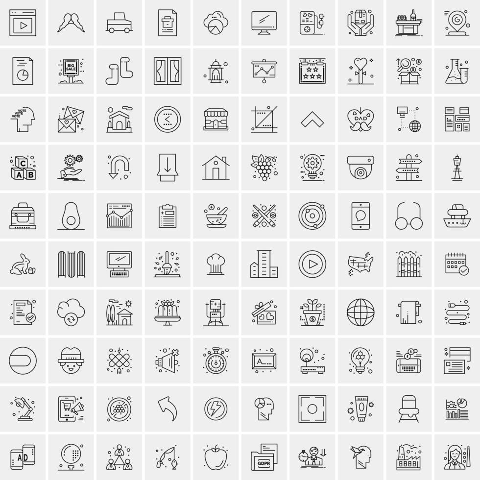 paquete de 100 iconos de líneas universales para móviles y web vector