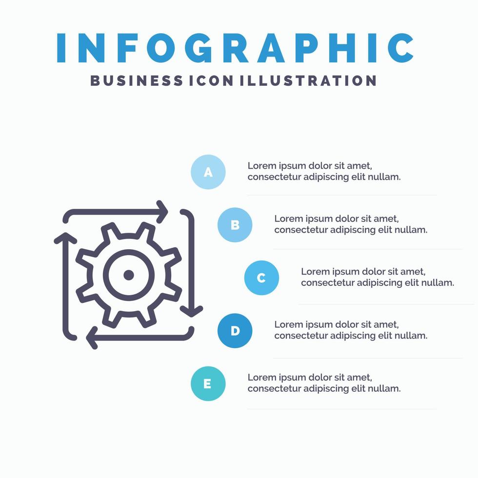Workflow Automation Development Flow Operation Line icon with 5 steps presentation infographics Back vector