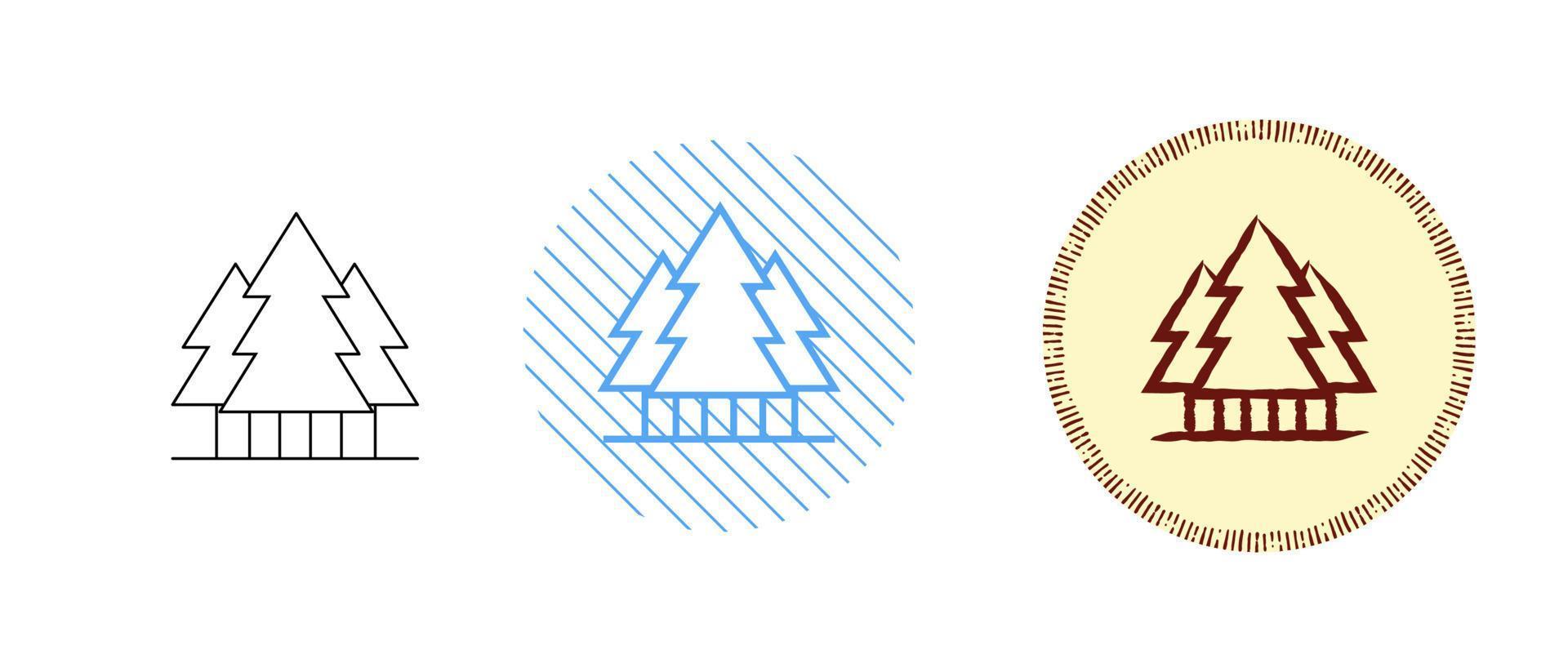 This is a set of contour and colored forest icons vector