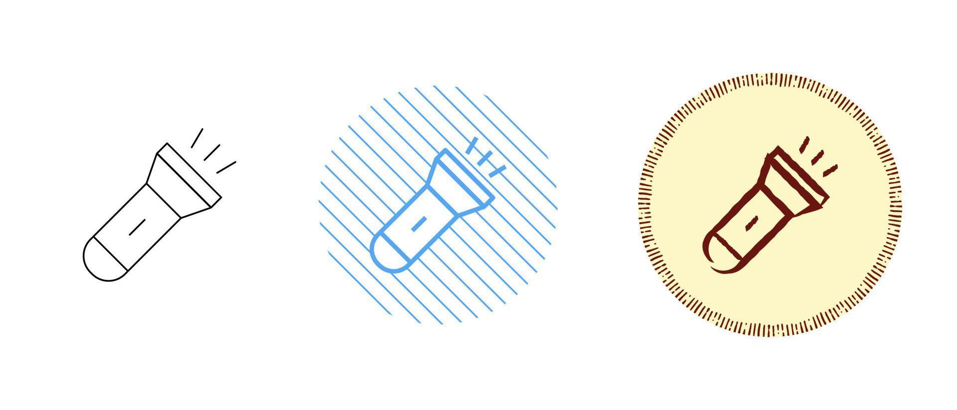 This is a set of contour and colored flashlight icons vector