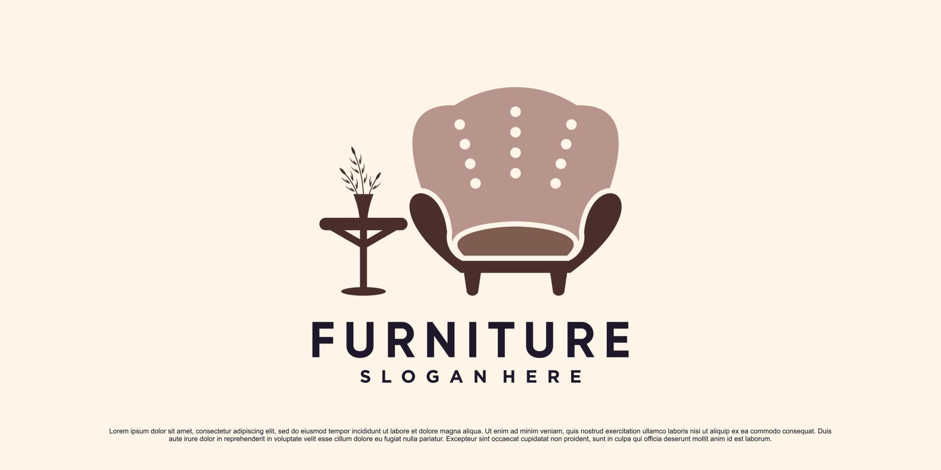 Furniture logo design template for interior business with sofa icon and creative concept vector