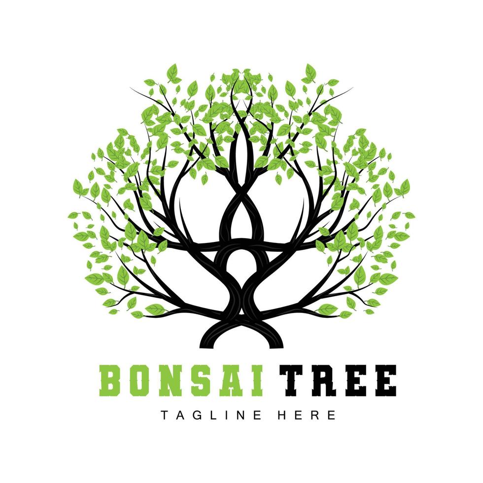 diseño de logotipo de árbol verde, ilustración de logotipo de árbol bonsai, vector de hoja y madera