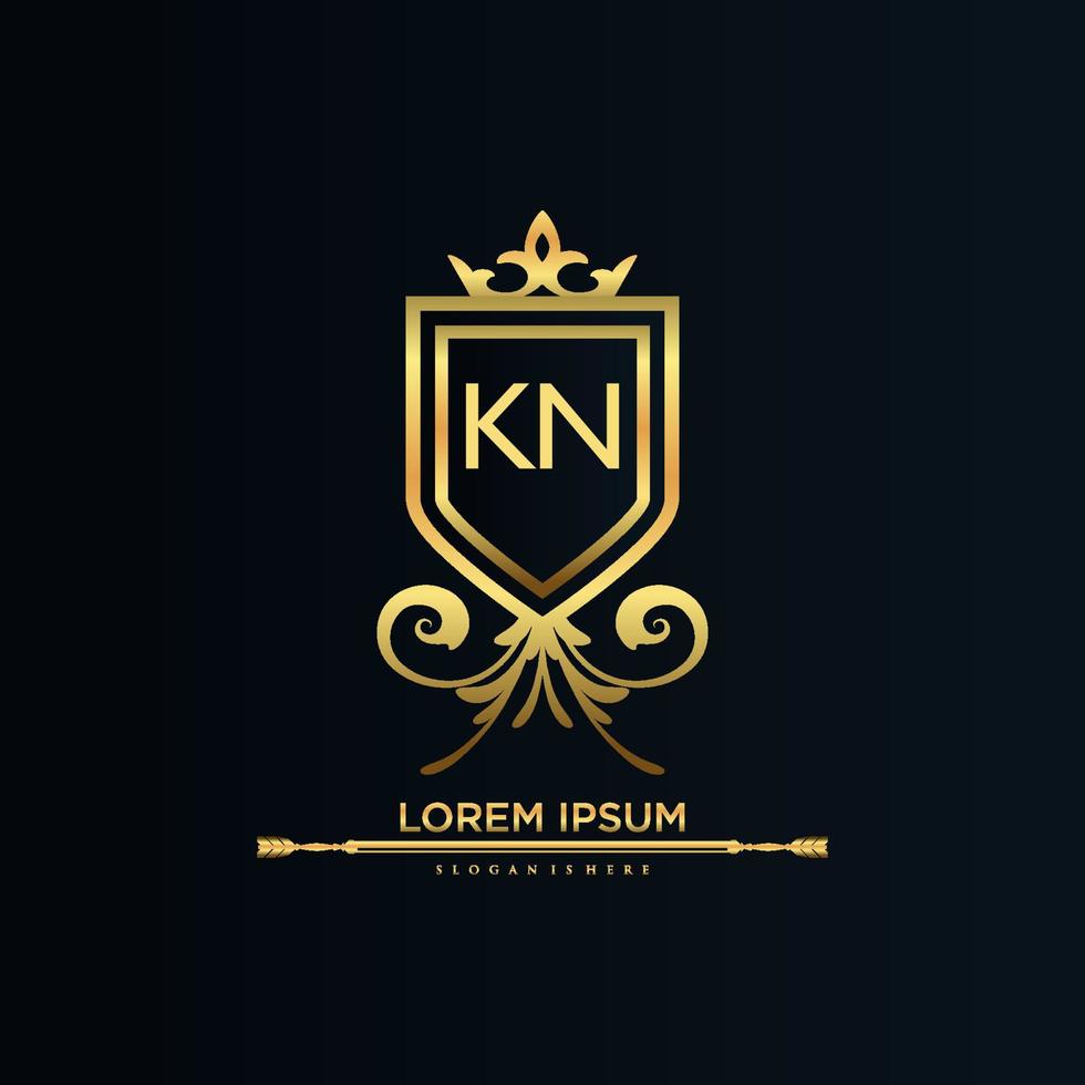 KN Letter Initial with Royal Template.elegant with crown logo vector, Creative Lettering Logo Vector Illustration.