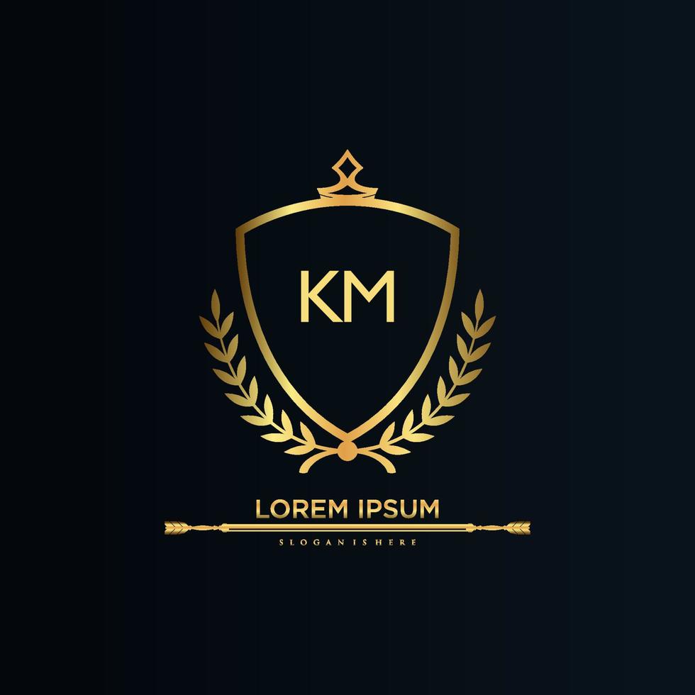 km letra inicial con plantilla real.elegante con vector de logotipo de corona, ilustración de vector de logotipo de letras creativas.